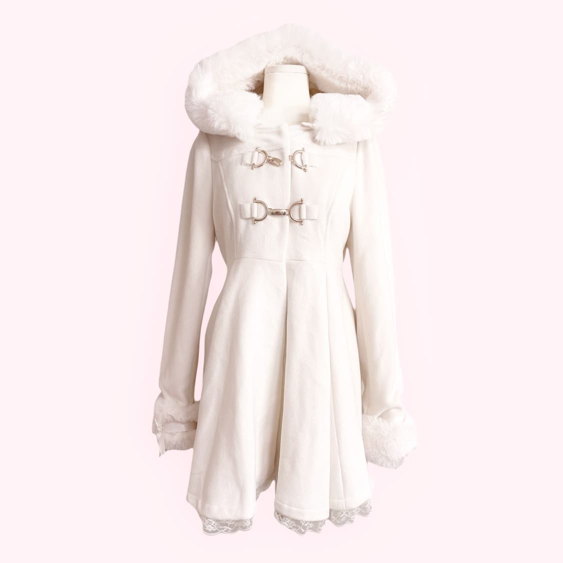 Ma*rs 마즈 생화이트 핀터깔 버클 금장 레이스 후드 롱코트 상품이미지1