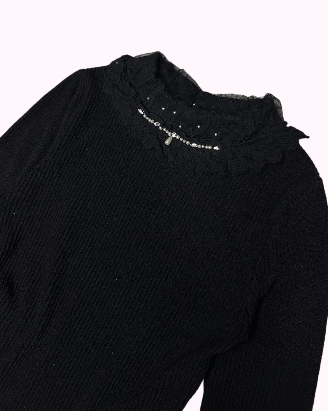 lace bids ribbed knit T 상품이미지2
