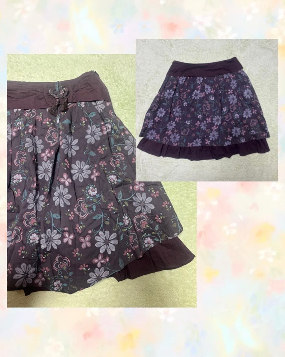 일본 빈티지 모리걸 패턴 플로럴 스커트 + 크로셰 가디건 + 뜨개모자 상품이미지9