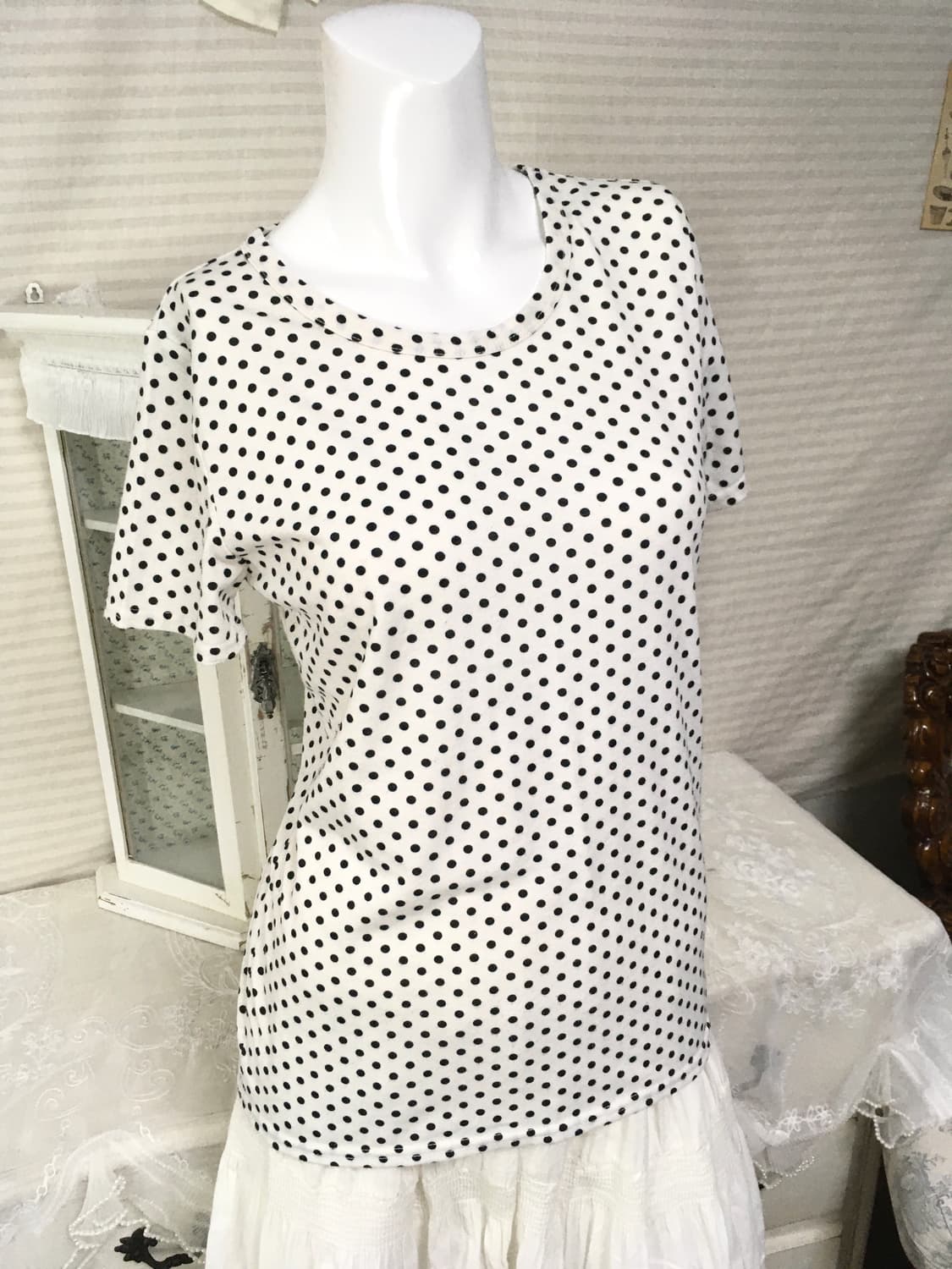 Set)도트 아이보리 반팔 + 그레이 레이스 후드집업 상품이미지5