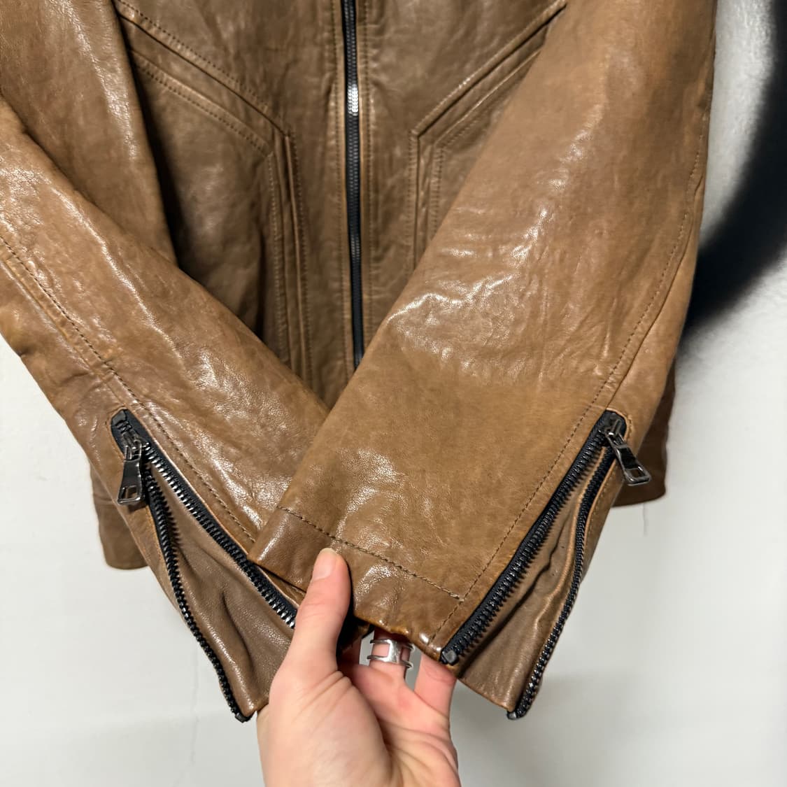 크리스 크리스티 왁스 코팅 100% 양가죽 싱글 레더 자켓 상품이미지5