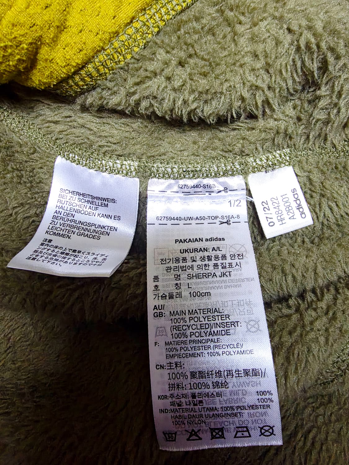 [아디다스] 고프코어 카키 머스타드 배색 후리스 반집업 아노락 실측105 상품이미지5