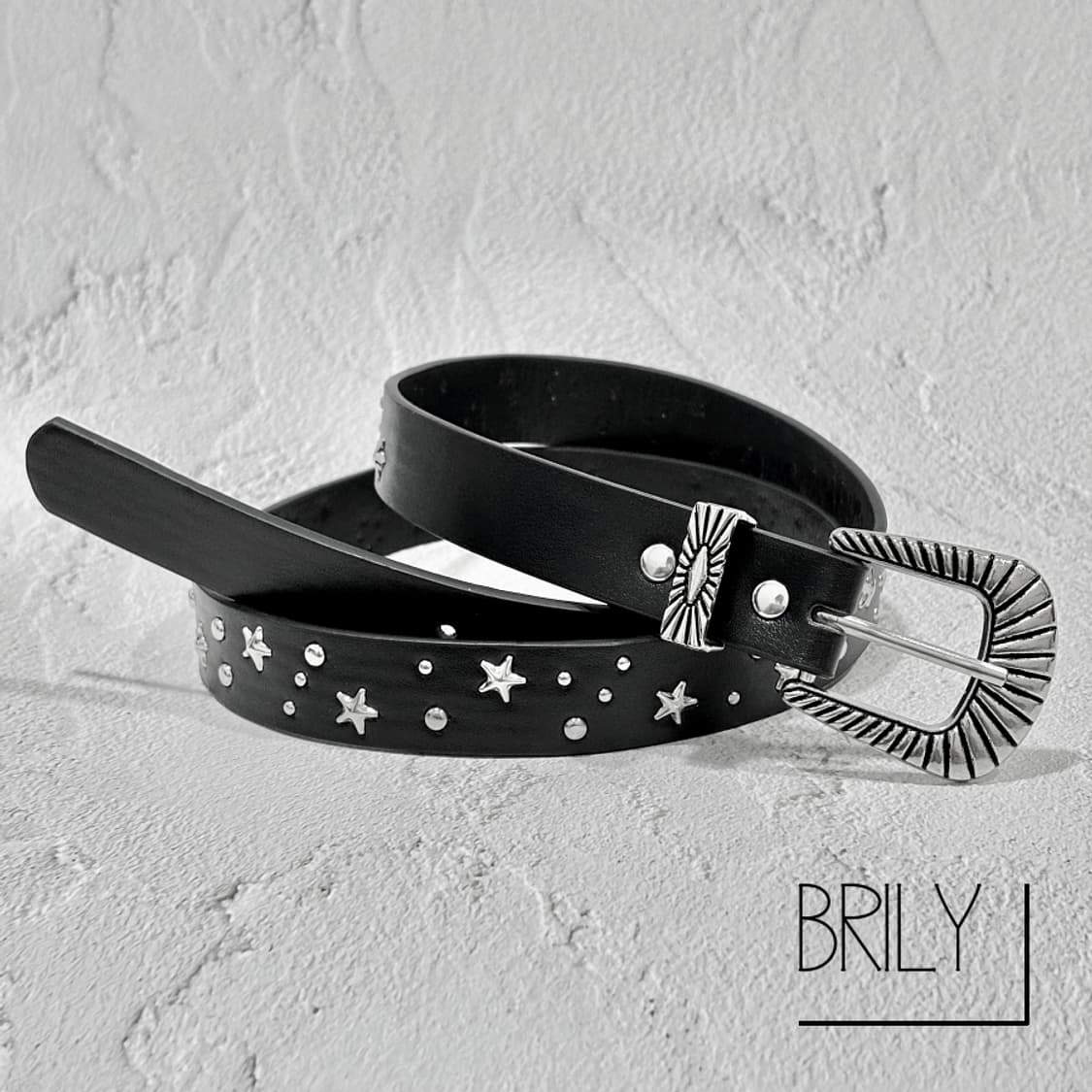 [Unisex] MAY2 스타 별 스터드 비건 가죽 클래식 웨스턴 벨트 상품이미지1