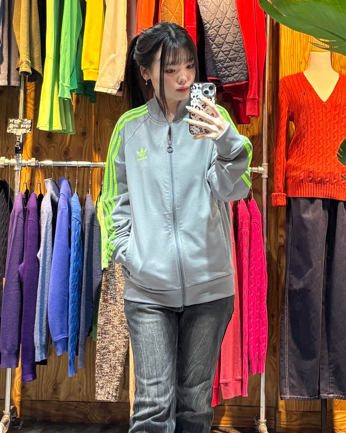 M 아디다스 파이어버드 형광라인 그레이 트랙탑 상품이미지1