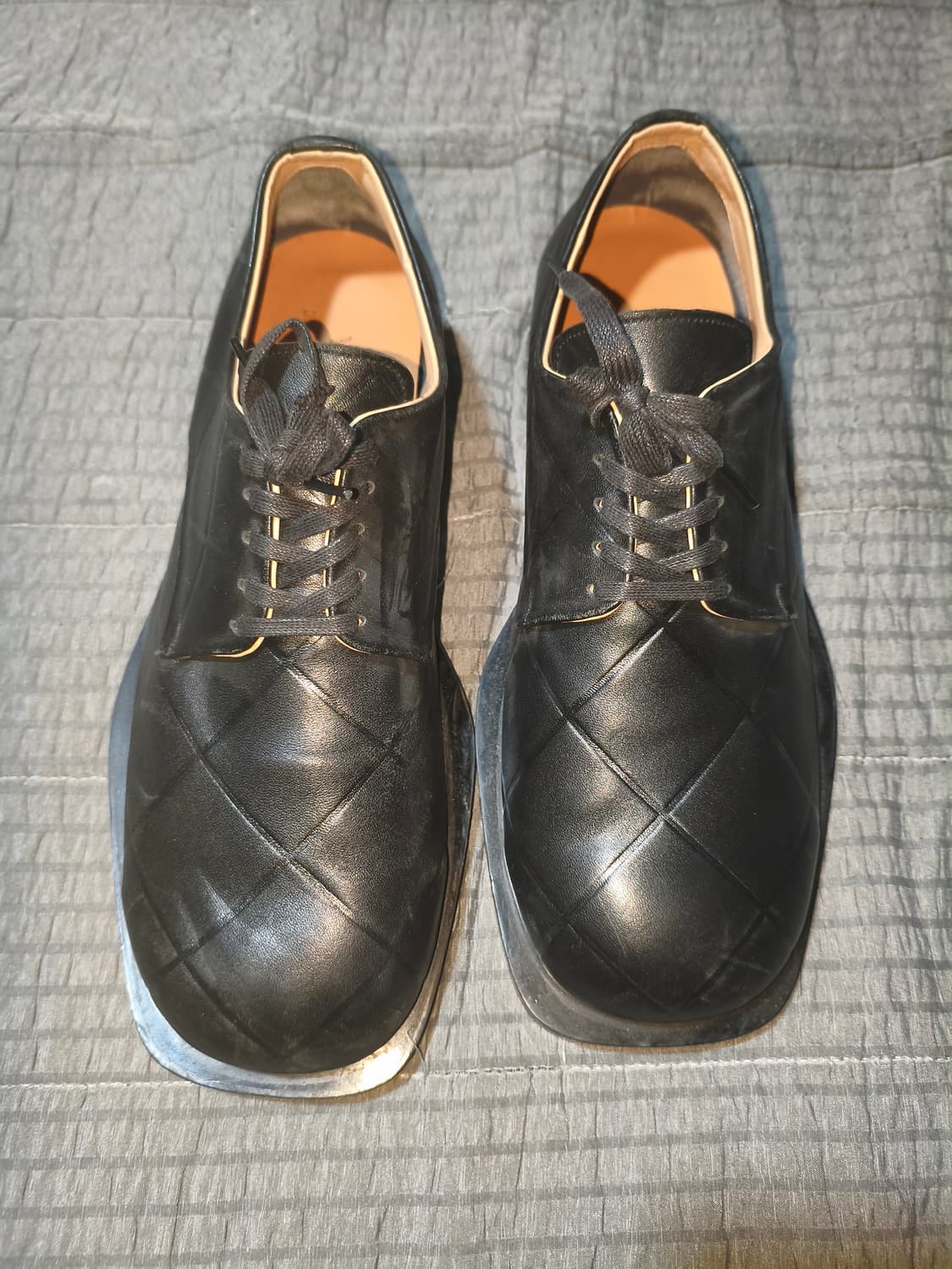 ysh 블랙 퀼팅 가죽 남성 구두 더비 슈즈 스퀘어 280mm 상품이미지1