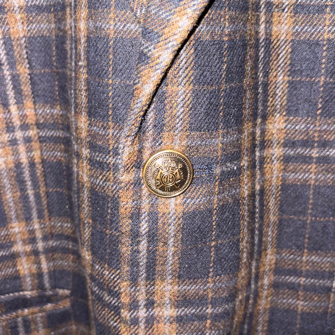 (L) 빈티지 체크 패턴 금장 울 블레이저 자켓 상품이미지4