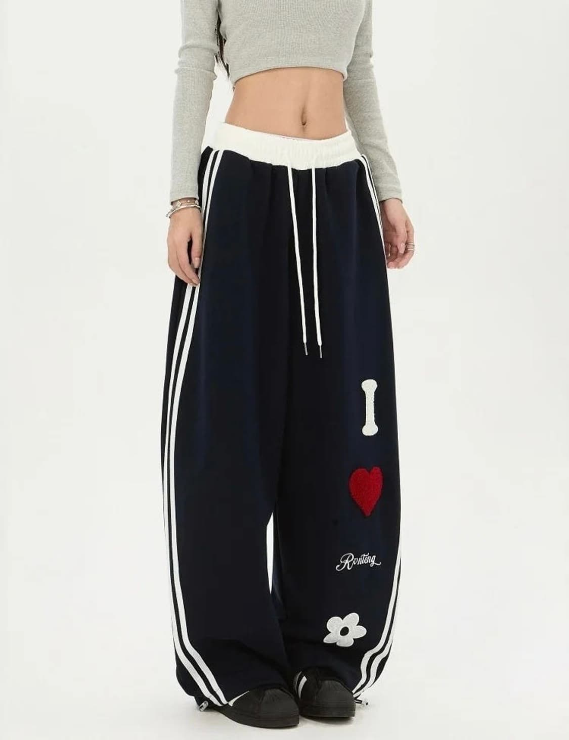 네이비 옆줄 와이드 트레이닝 팬츠 상품이미지1