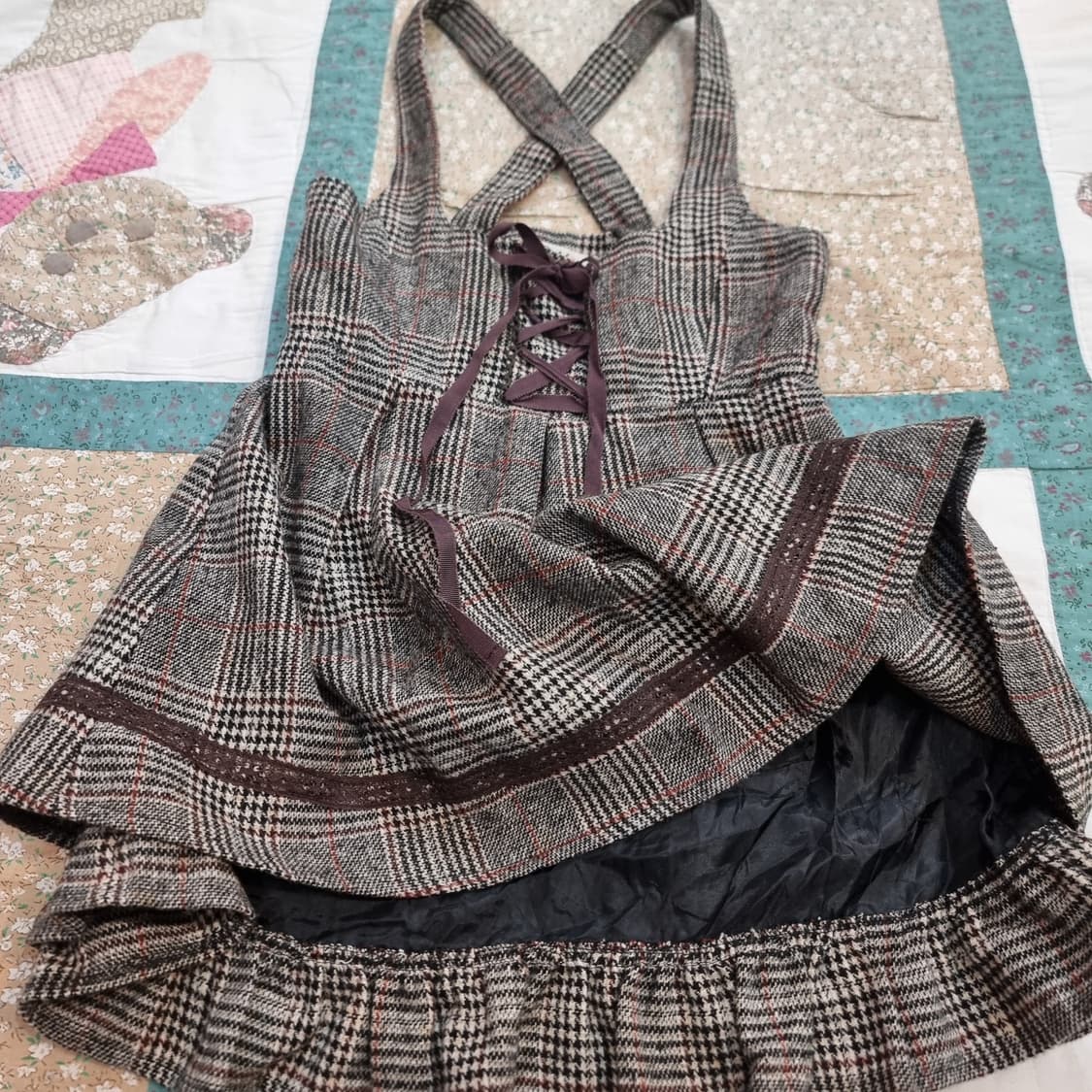 Tralala(트랄라라) 빈티지 체크 멜빵 원피스 상품이미지4