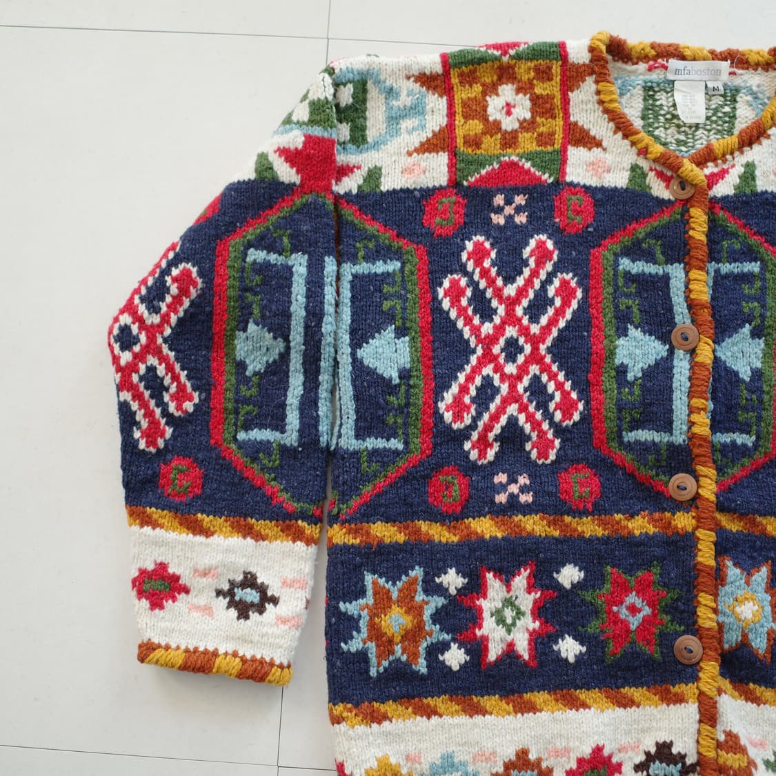 90s 빈티지 에스닉 나바호 아즈텍 핸드메이드 울 가디건 볼리비아(M) 상품이미지4