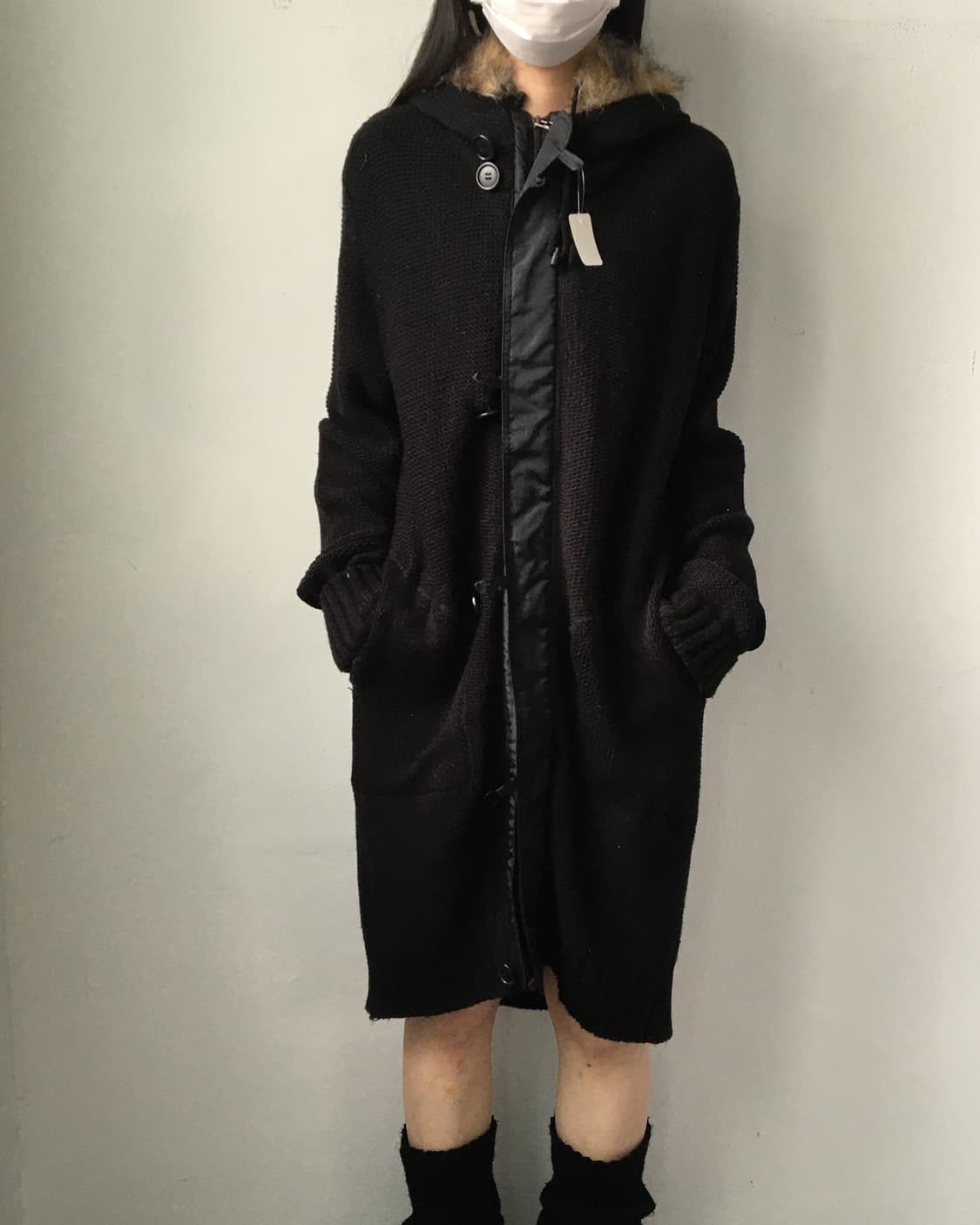 Fake fur hood knit zip up 상품이미지7