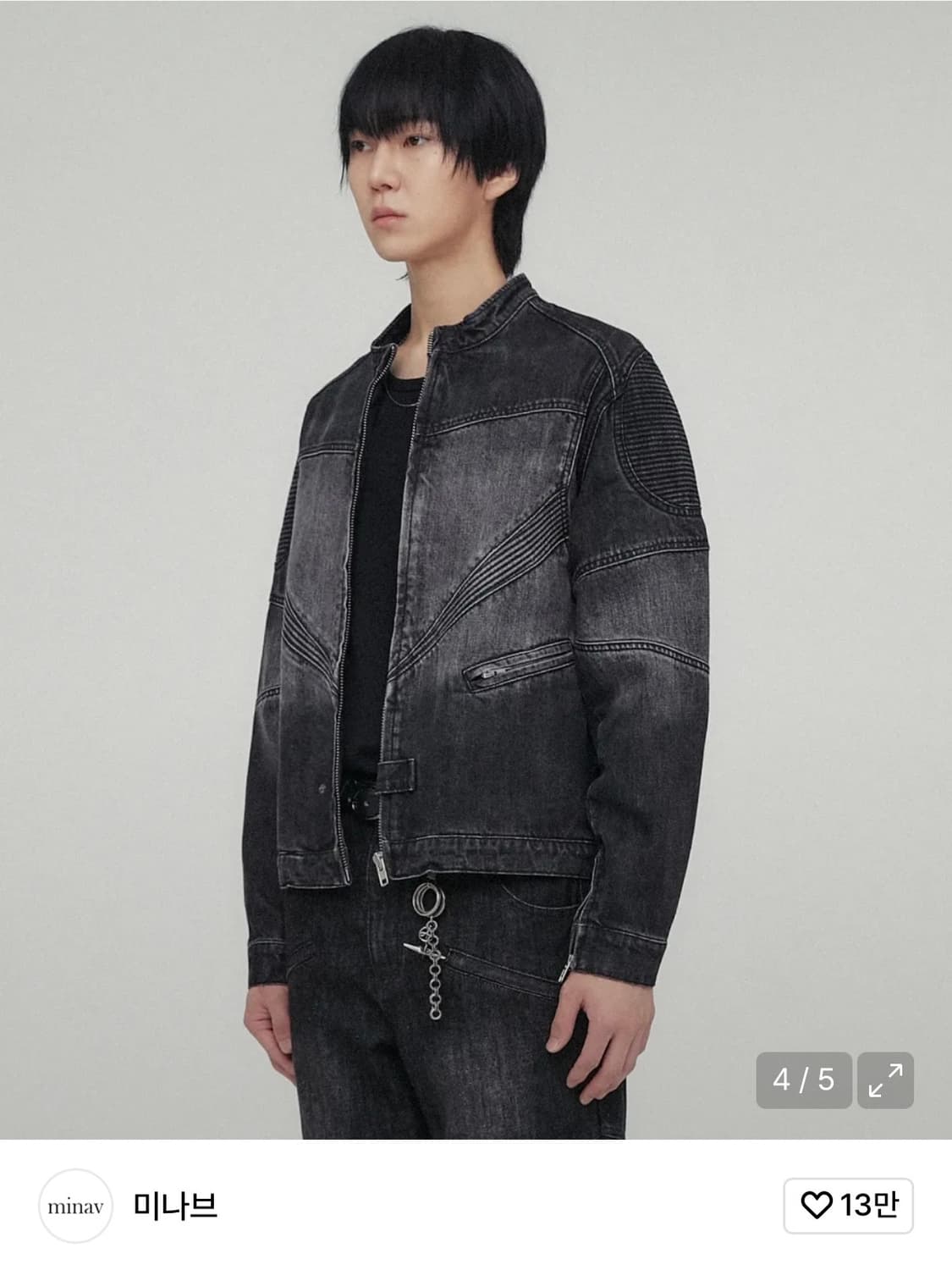 미나브 크러쉬 바이커 데님 자켓 블랙 L 상품이미지1