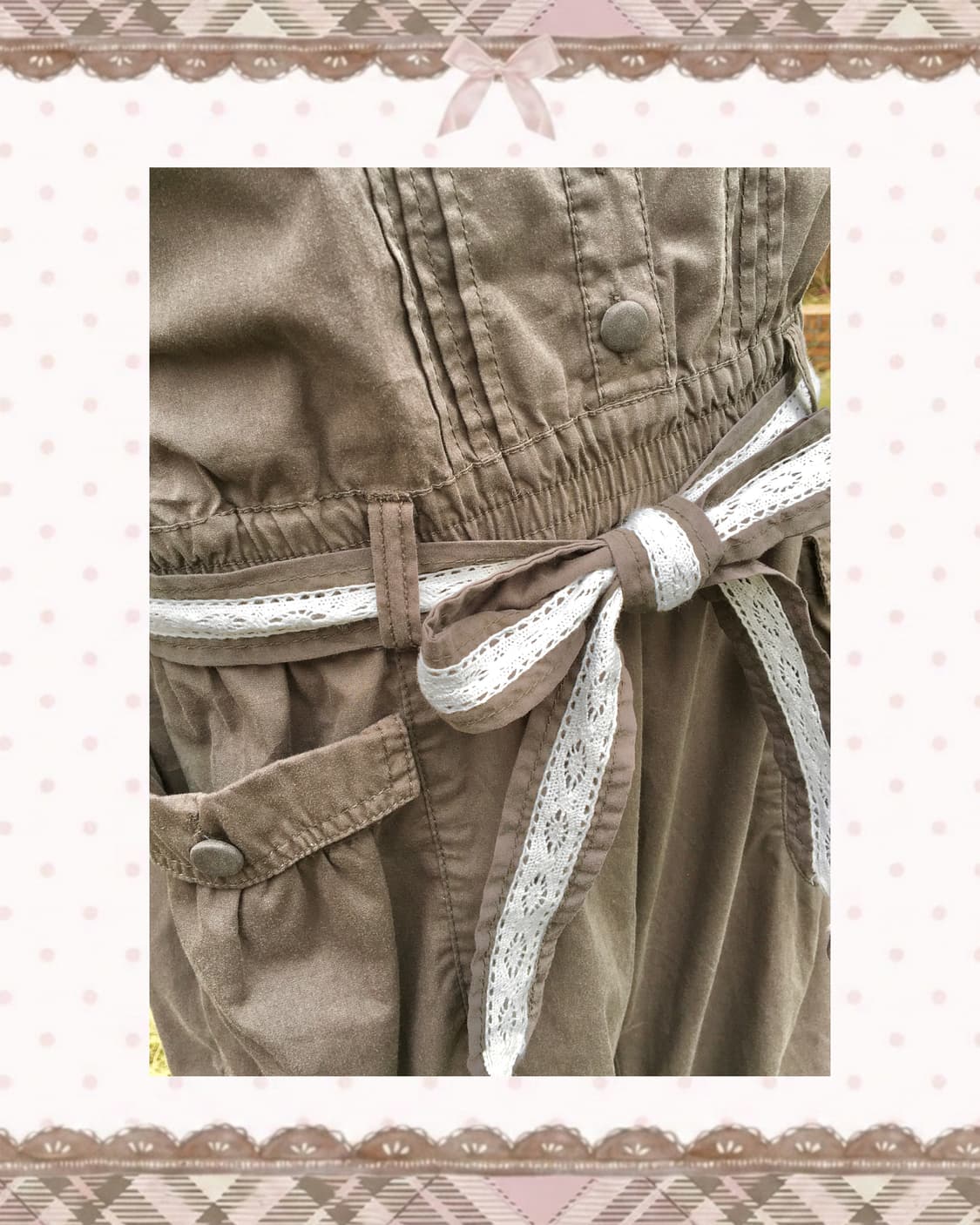 카키 리본 슬리브리스 점프수트 상품이미지2