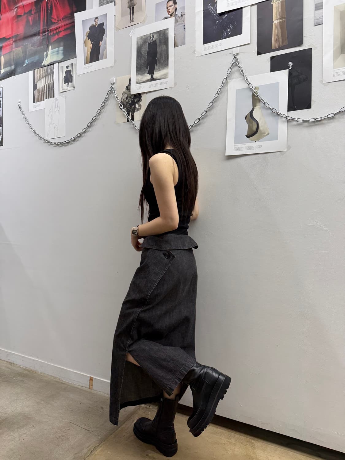 요지 야마모토 누아르 폴드 데님 롱 스커트 상품이미지7