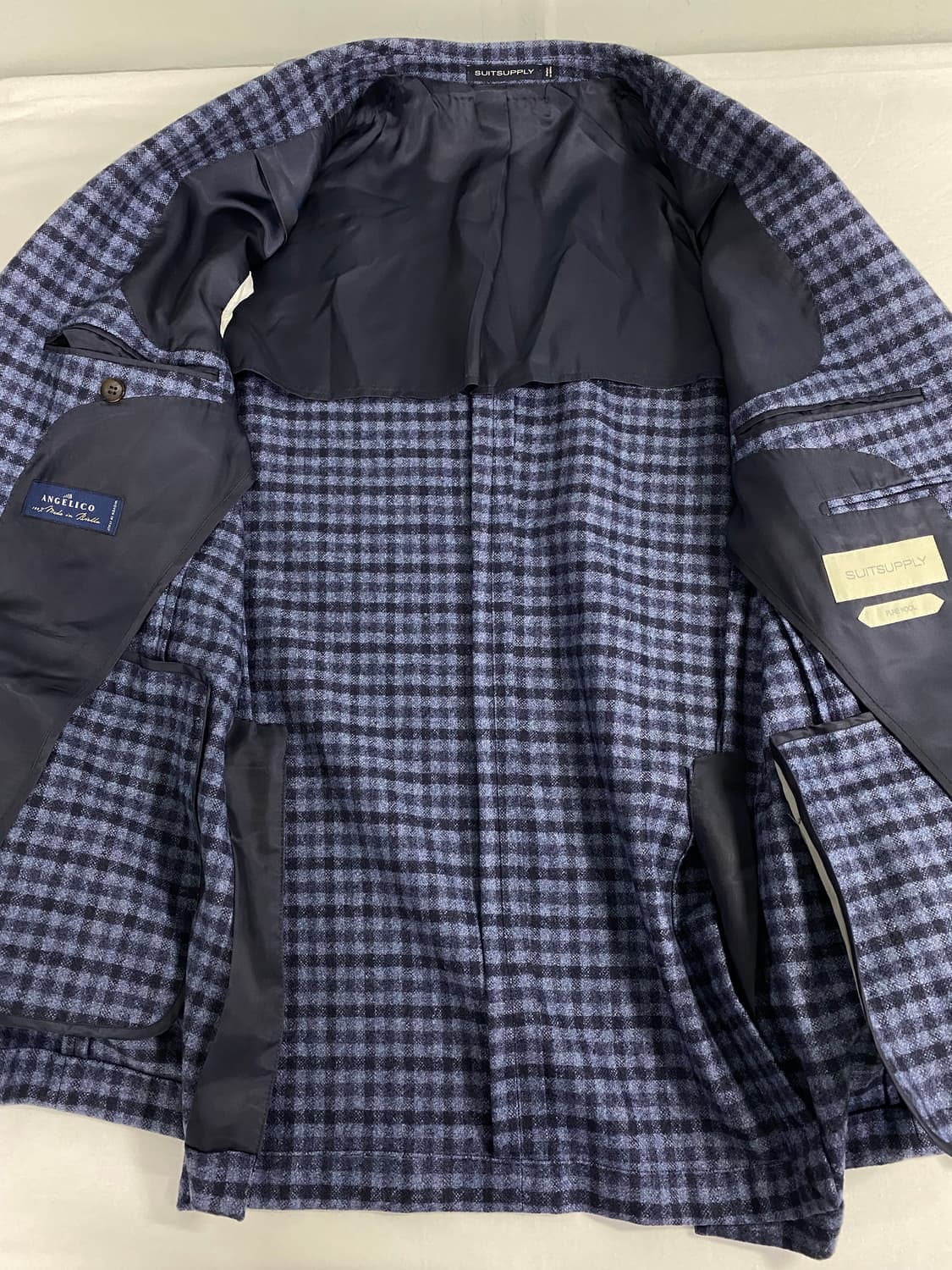 수트서플라이 하바나 브레스트 울 블루 체크 자켓 38R 상품이미지7