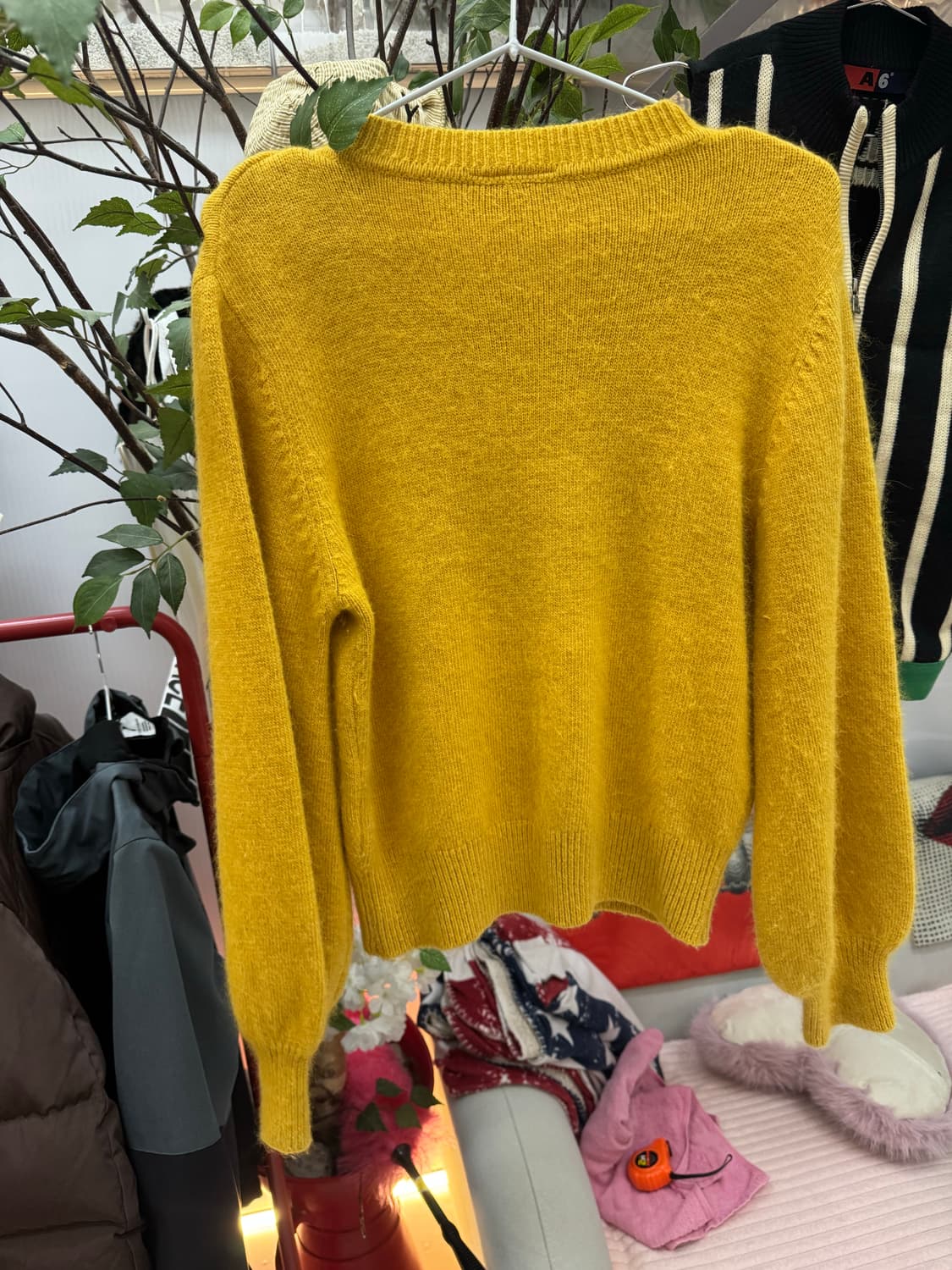 🧥 Lacoste 라코스테 헤어리 니트 스웨터 (머스타드 옐로우) 상품이미지4