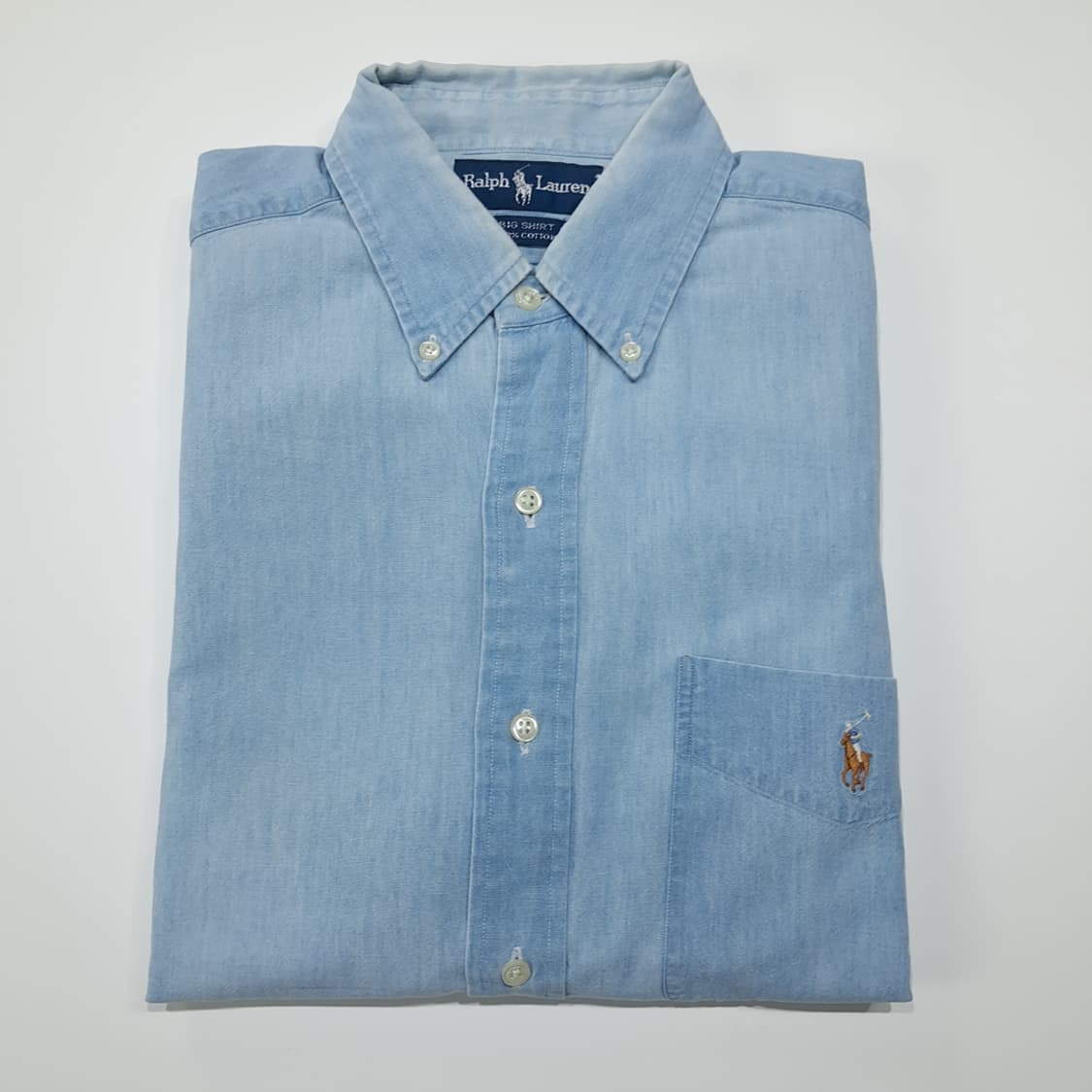 CL437 S 폴로 90s 코튼 라이트블루 샴브레이 데님 빅셔츠 남방 상품이미지8