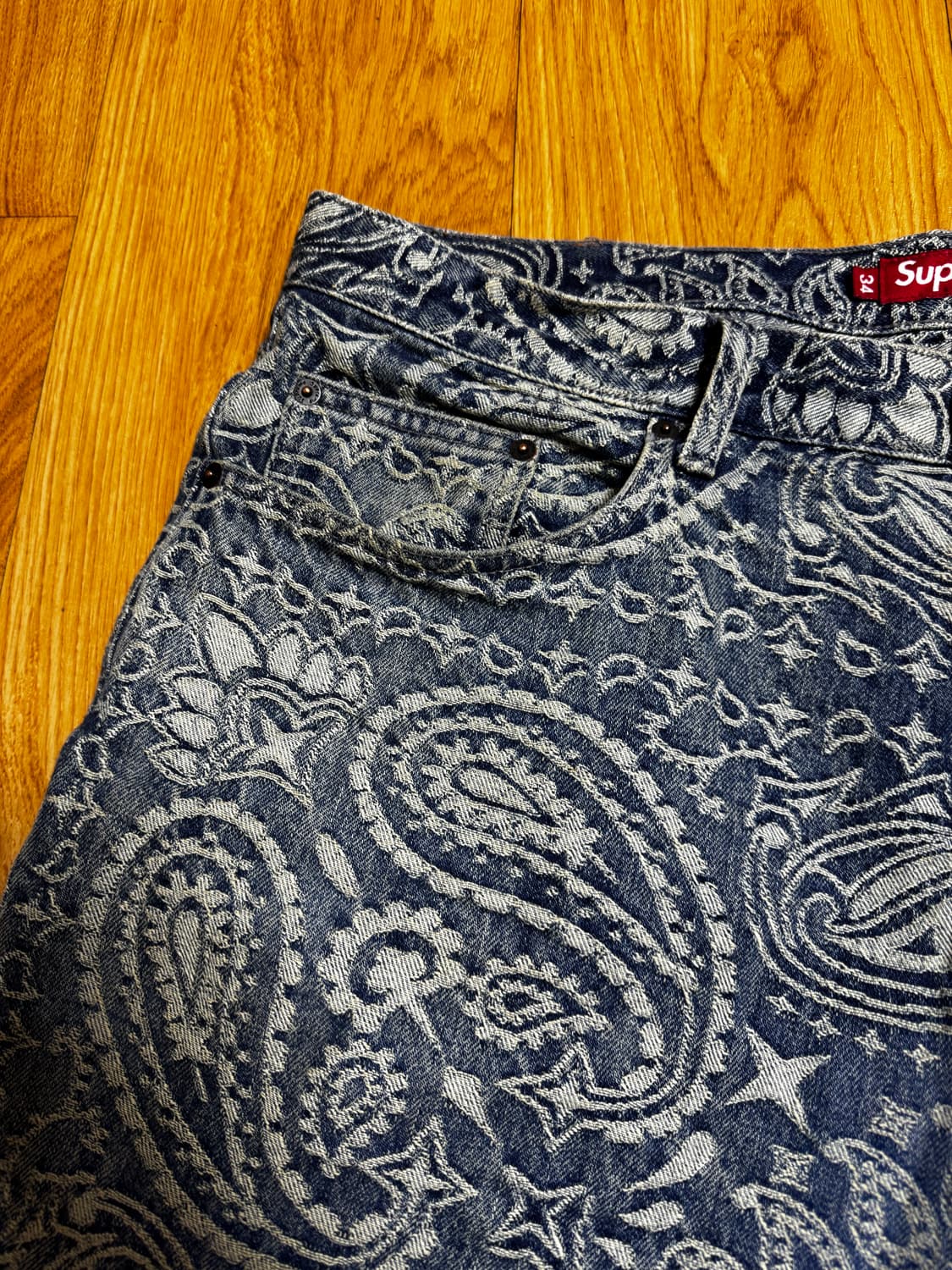 34)슈프림 자카드 반다나 배기진 블루 상품이미지3