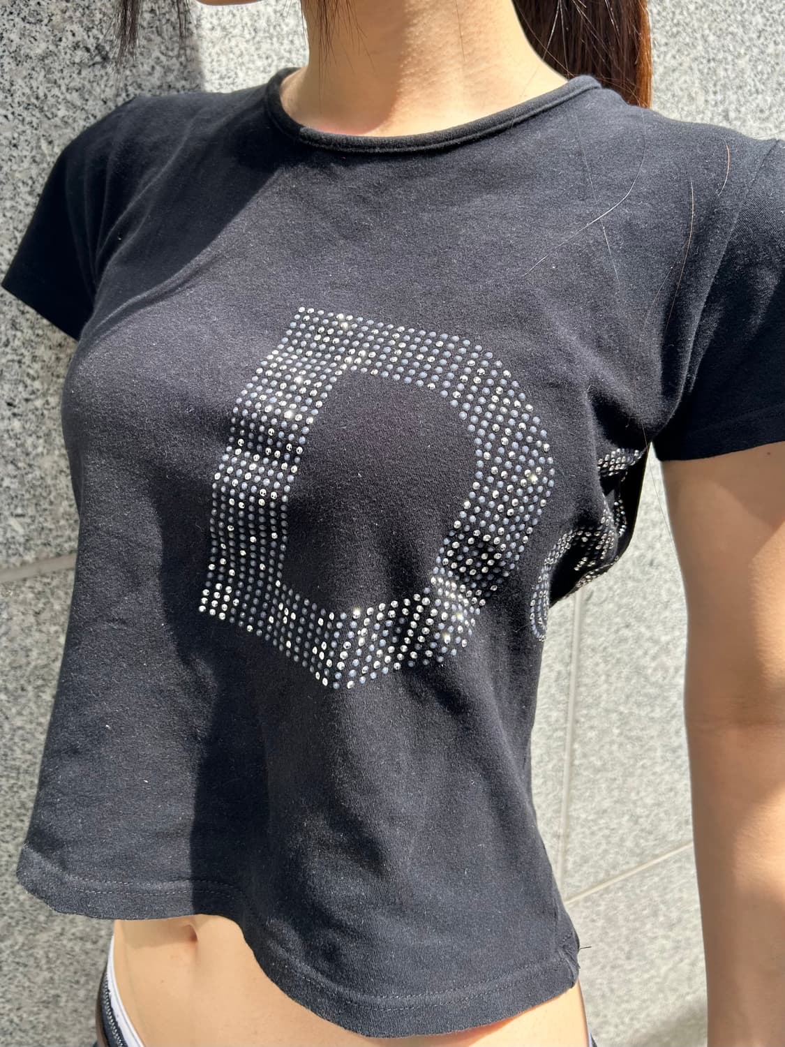 D&G 돌체앤가바나 라인스톤 크롭 반팔 티셔츠 y2k 상품이미지2