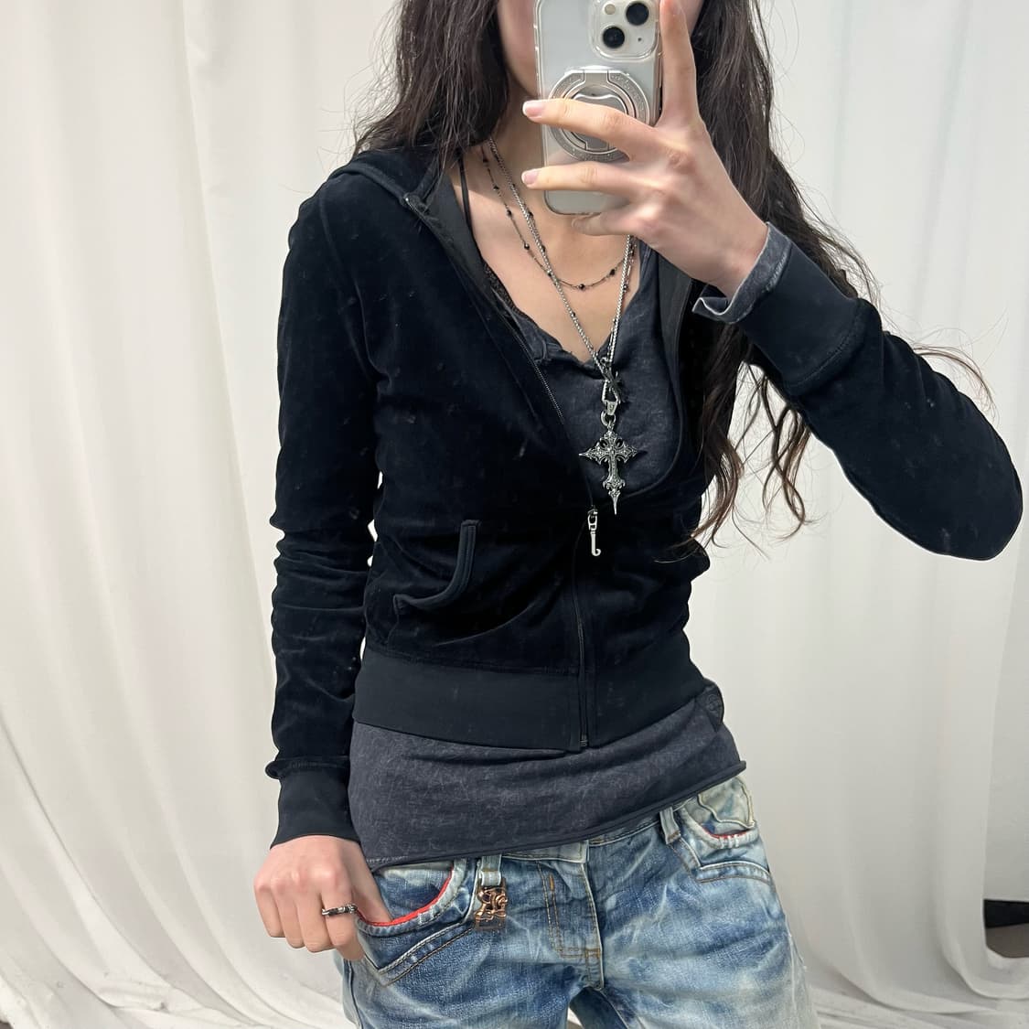 Juicy Couture Black Velour Hoodie Zip-up 상품이미지2