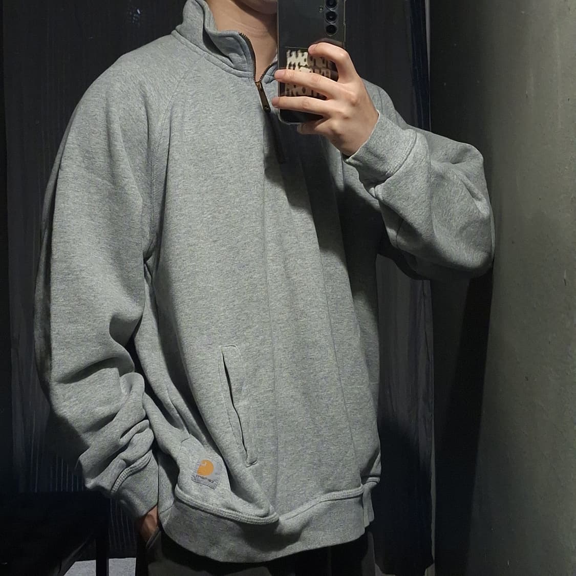 칼하트 그레이 모크넥 반집업 릴렉시드 아노락 기모 긴팔 티셔츠 롱슬리브 상품이미지2