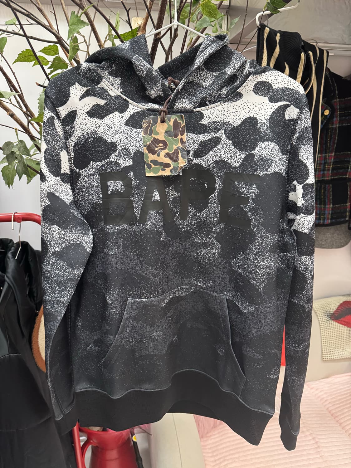 BAPE 베이프 블랙 그레이 카모 로고 후디 상품이미지4