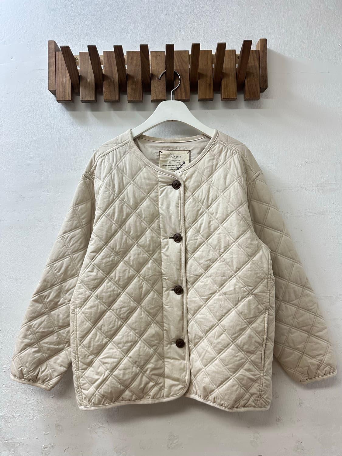 일본빈티지 아이보리 우드 버튼 퀼팅 라운드 패딩 자켓 상품이미지1
