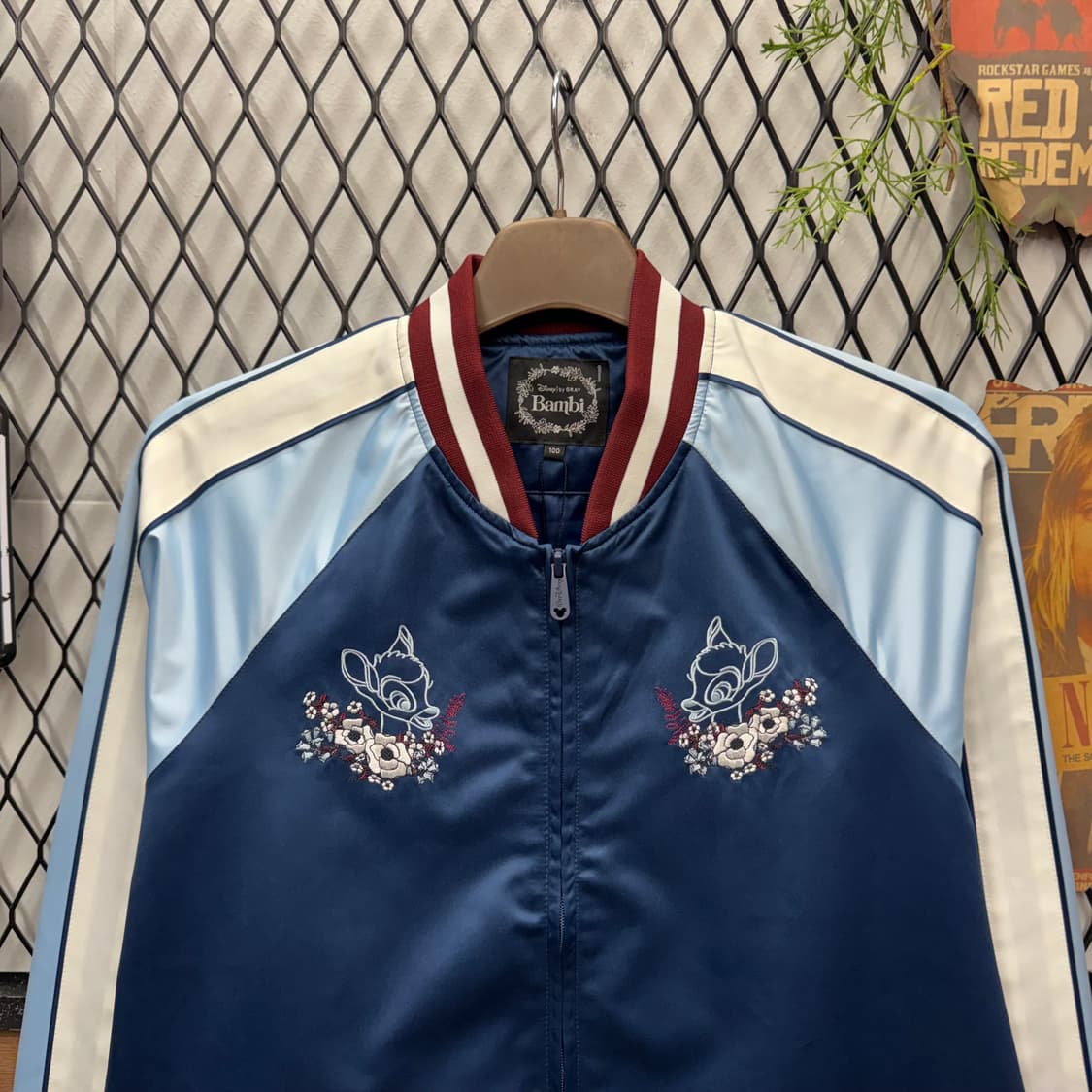 디즈니 밤비 스카쟌 전후면 자수 포인트 네이비 스카이블루 상품이미지3