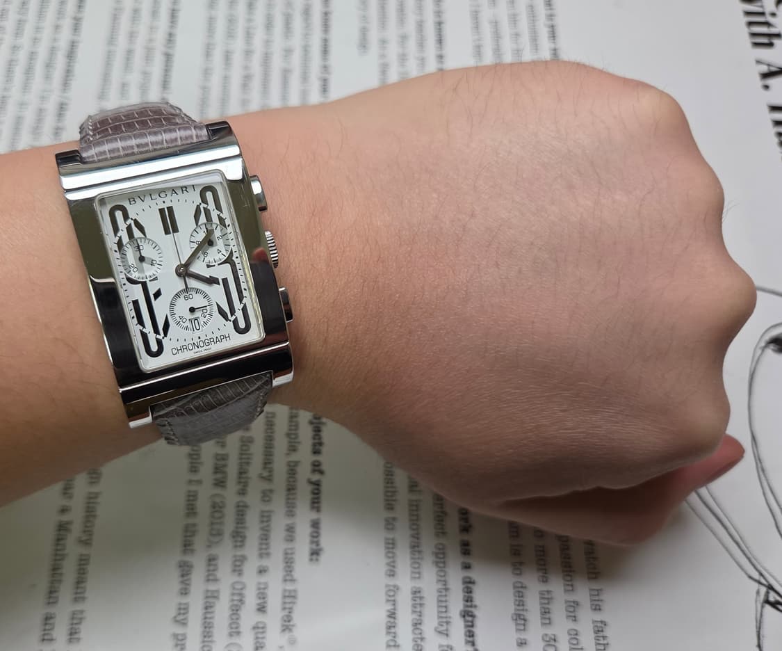 레어] 불가리 렉탕골로 사각탱크 크로노 라지스틸 쿼츠 화이트다이얼   상품이미지9