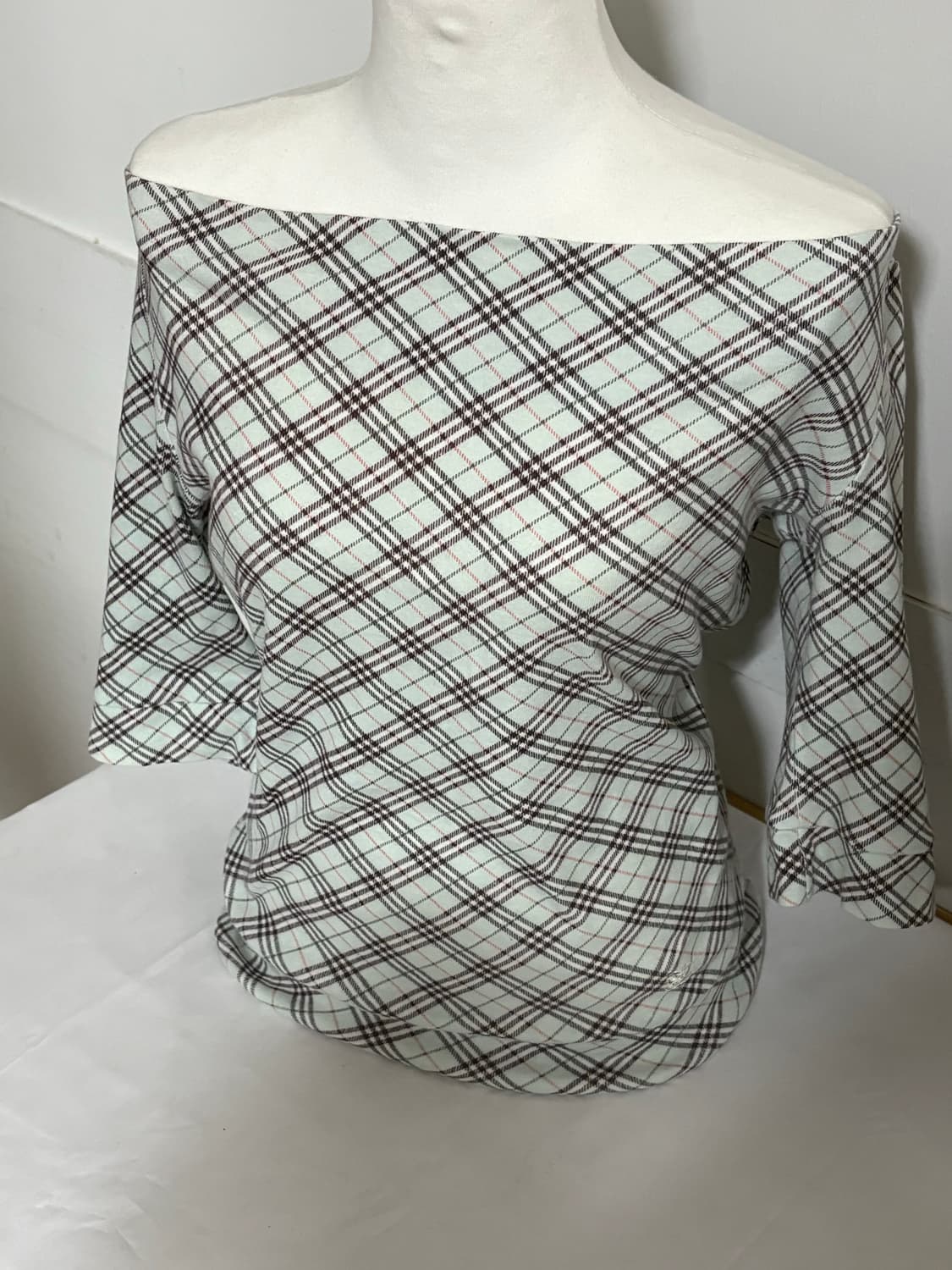 Burberry Blue Label 민트 체크 보트넥 탑 상품이미지2