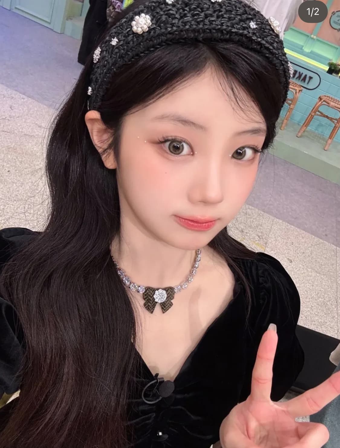 슈슈통 x YVMIN 25fw 패브릭 보우 젬스톤 목걸이 상품이미지2