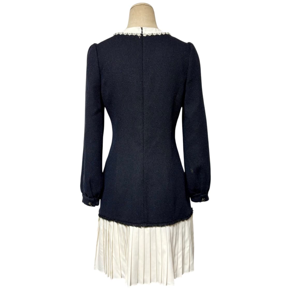 3695 네이비 아이보리 플리츠 트위드원피스 상품이미지4