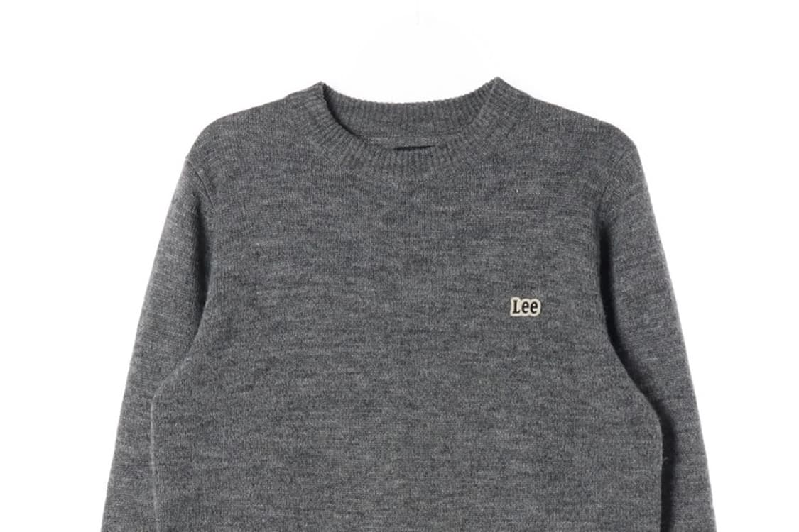 Lee 스몰 로고 와펜 라운드 니트 그레이 S 상품이미지3
