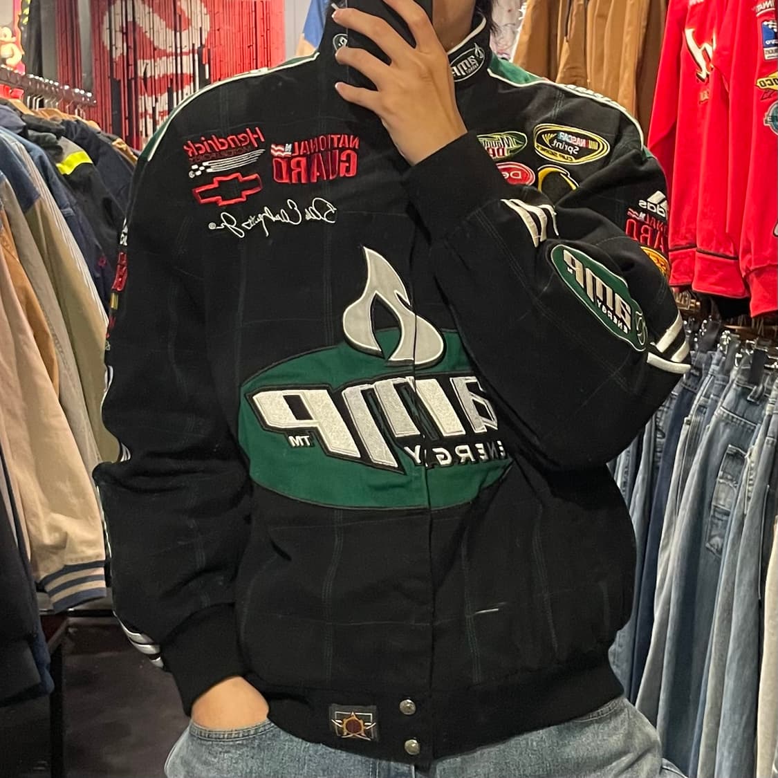 [IM] JH 제프해밀턴 AMP 블랙 코튼 레이싱자켓 DEADSTOCK 상품이미지1