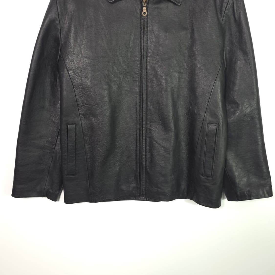SILVER 빈티지 미니멀 블랙 램스킨 집업 자켓 L 상품이미지4