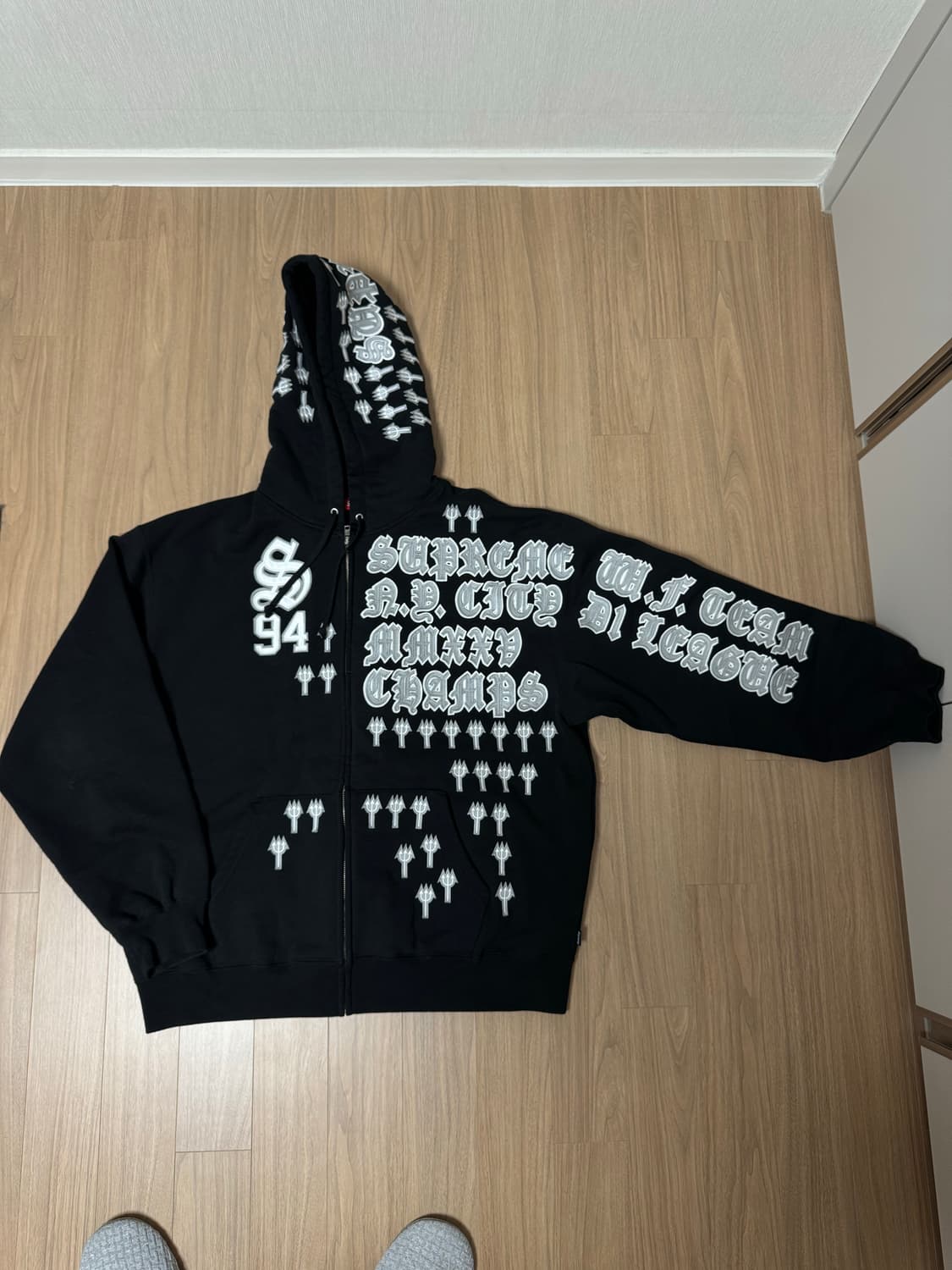 슈프림 리그 챔스 집업 후드 스웨트셔츠 블랙 XL 상품이미지1