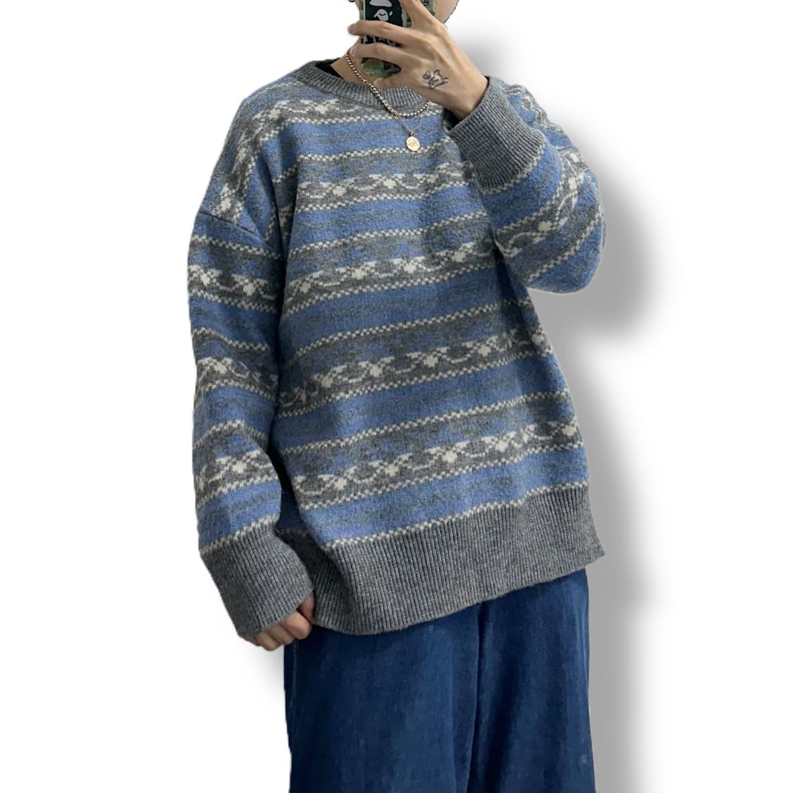 빈티지 스트라이프 패턴 니트 상품이미지1