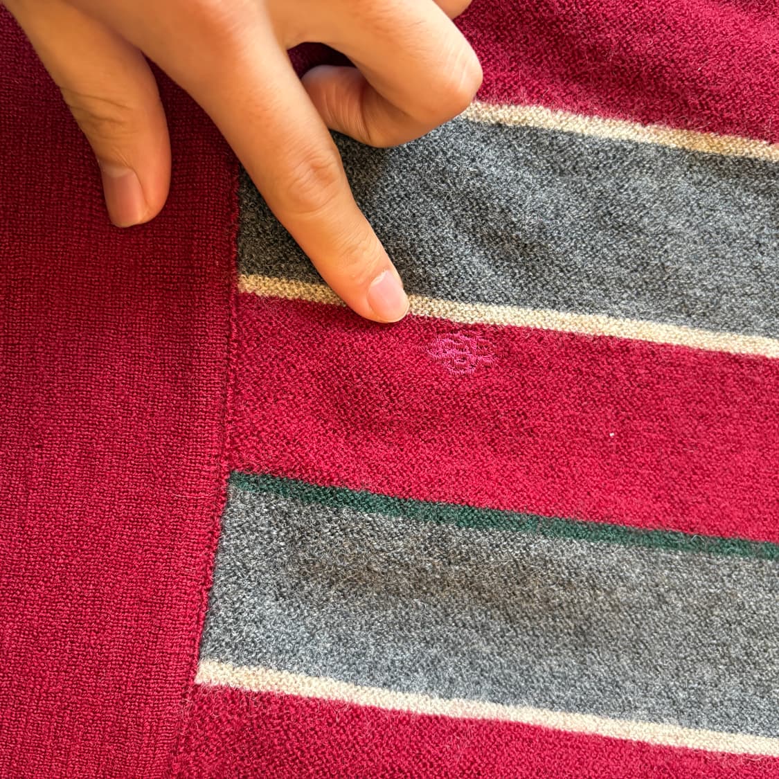 라코스테 그레이 , 버건디 스트라이프 울 가디건 자켓 해 상품이미지10