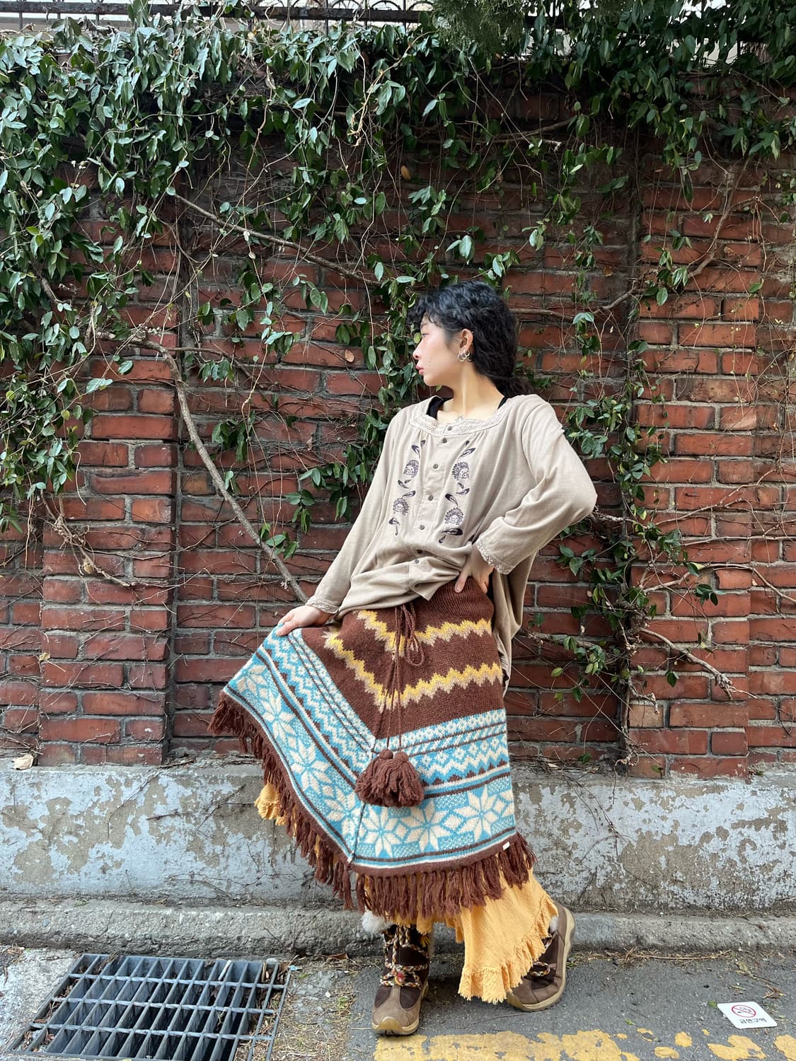 겨울 히피무드 울 니트 케이프 상품이미지1