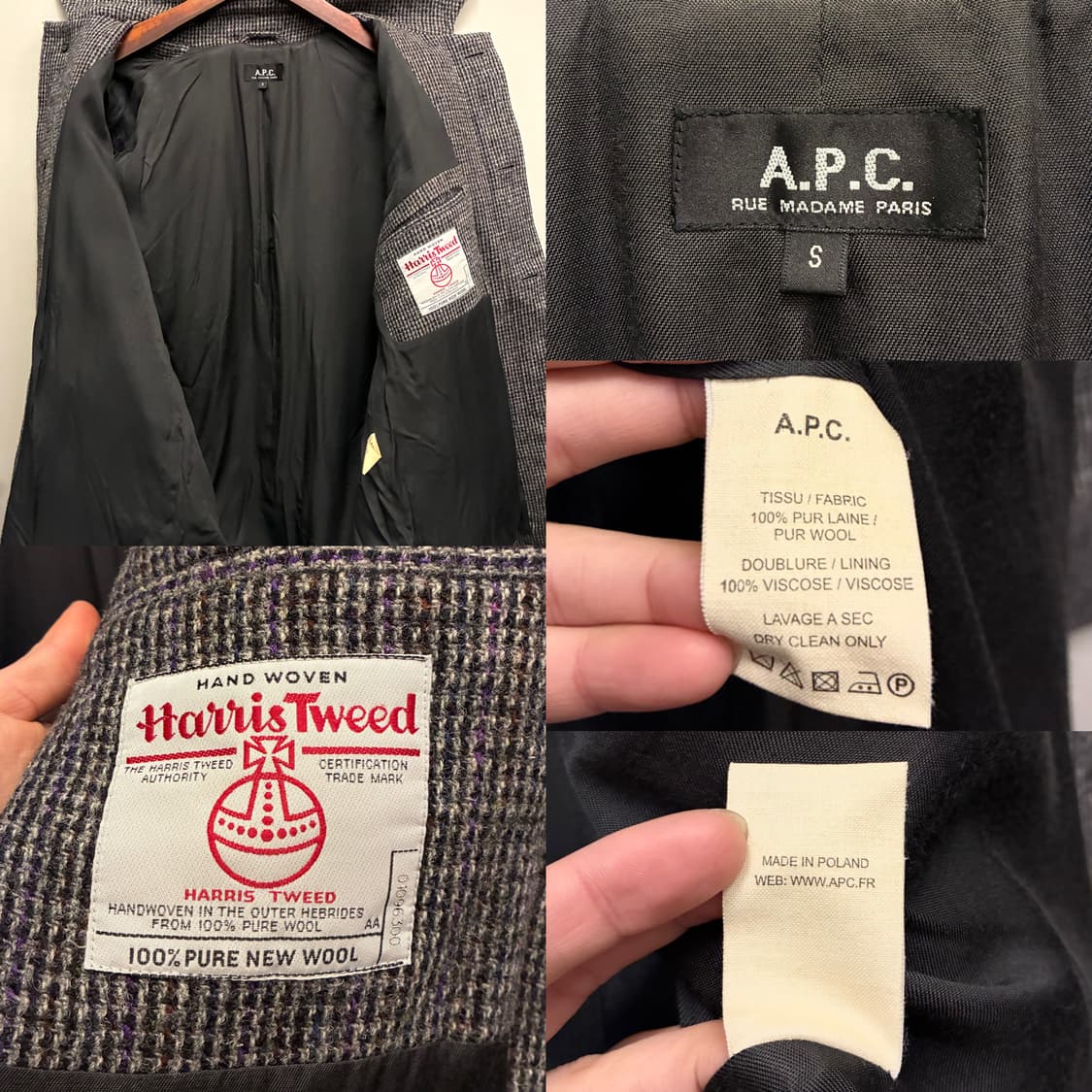 (S/97)APC 아페쎄 해리스트위드 울 하운드투스 싱글코트  상품이미지10