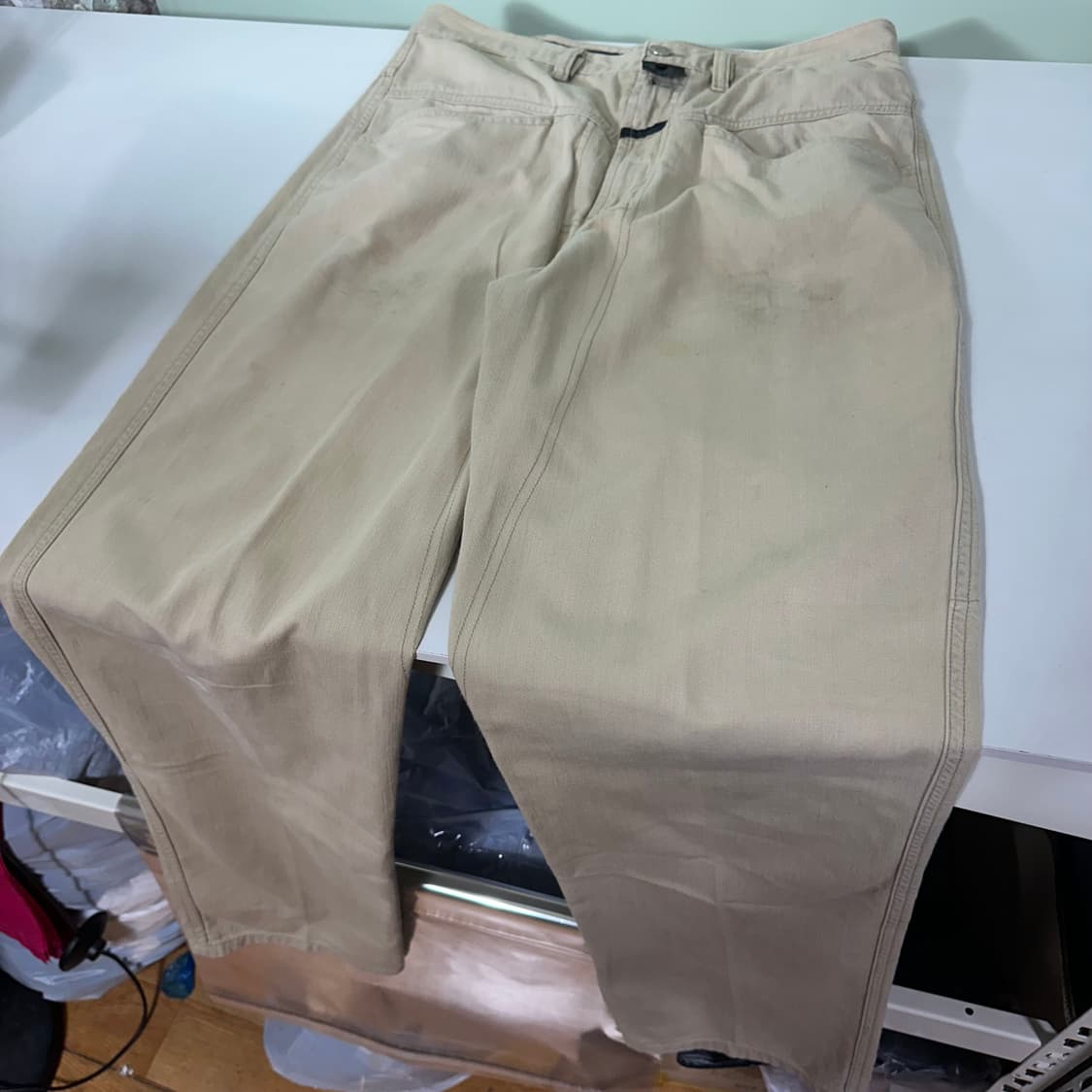 L 마리떼프랑소와저버 90‘s 베이지 세미와이드 하이웨스트 코튼팬츠 상품이미지3