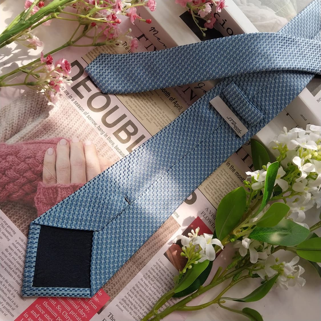 에스.티. 듀퐁 실크 블루 패턴 넥타이 8cm A등급 K2321 상품이미지5