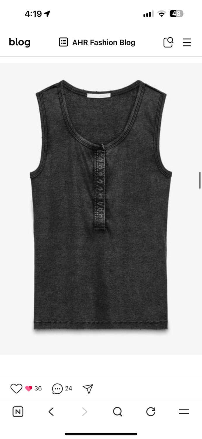 자라 워시드 리브드 탑 슬리브리스 상품이미지2