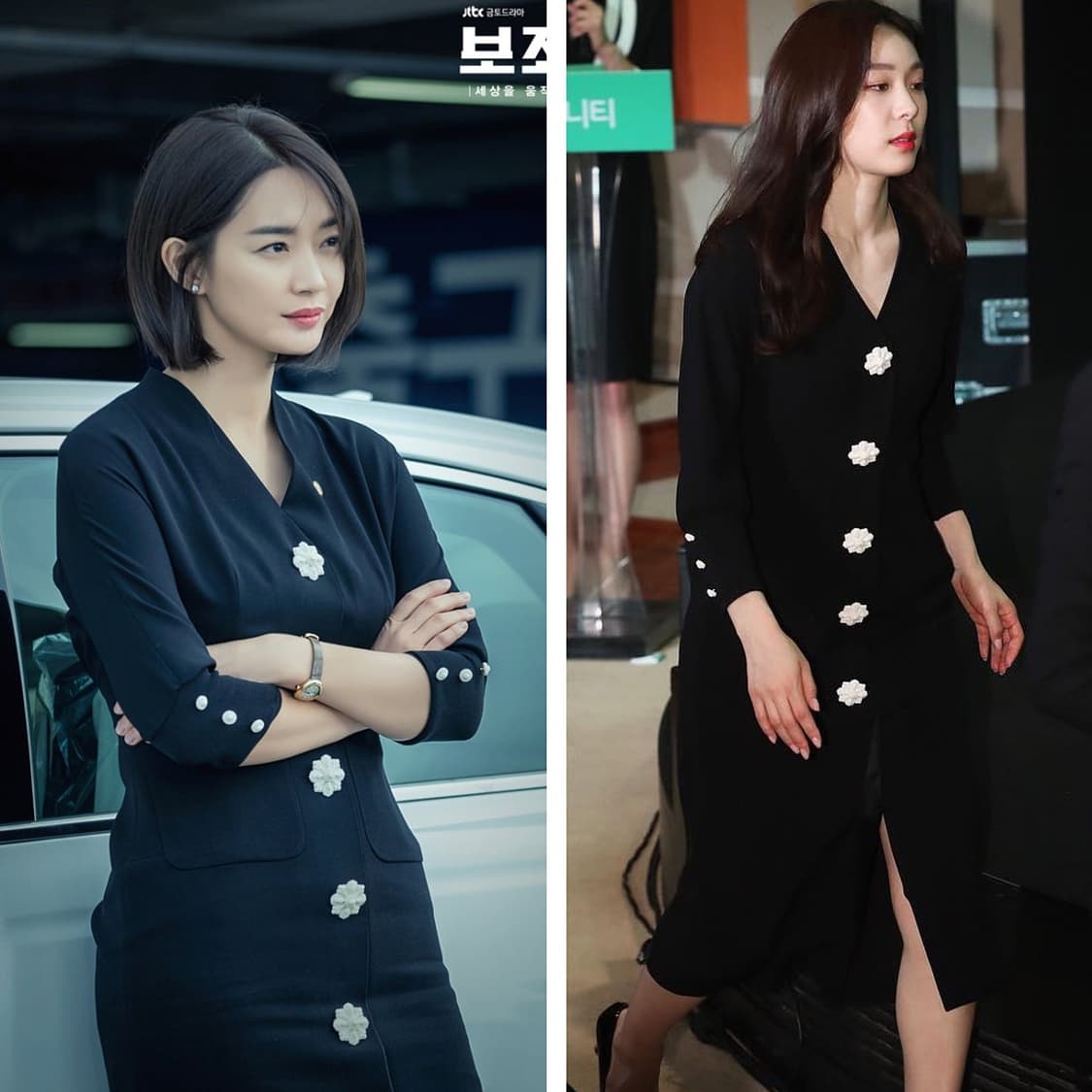 미샤 플라워 버튼 브이넥 원피스 상품이미지2