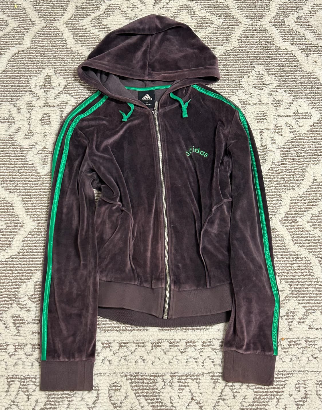 Y2k아디다스 벨벳 벨루어 슬림핏 후드집업 후드플락 초코브라운 상품이미지1