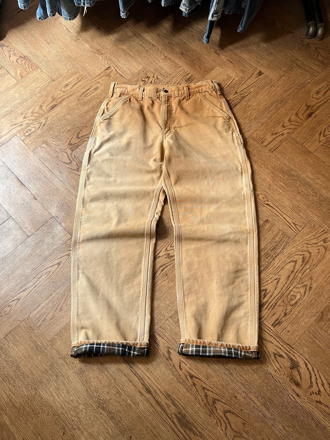 [34]칼하트 USA 체크 라이닝 브라운 싱글니 카펜터 워크 팬츠 상품이미지2