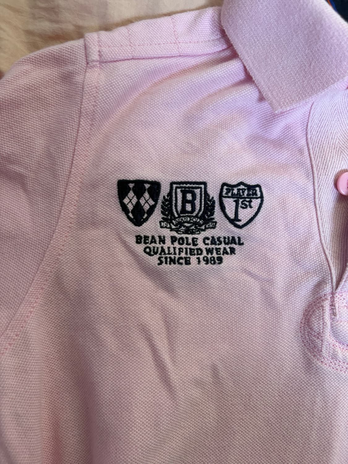 Y2K 대장 빈폴 연핑크 카라 반팔티 상품이미지3