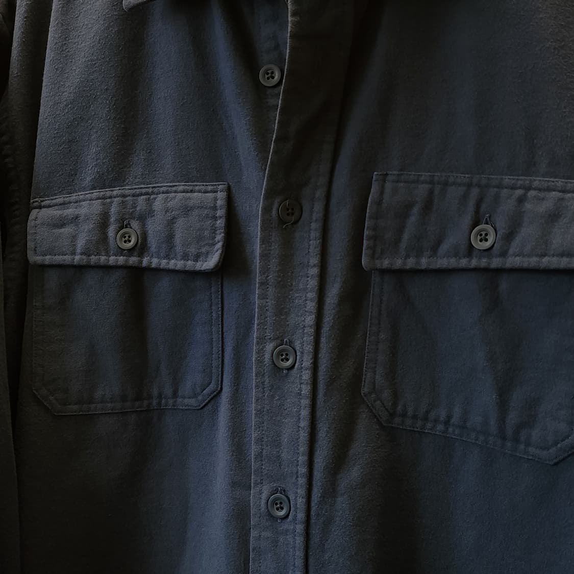 90s 엘엘빈 워크셔츠 헤비코튼 투포켓 샤모아 셔츠 오크 페이딩 블루 L 상품이미지7