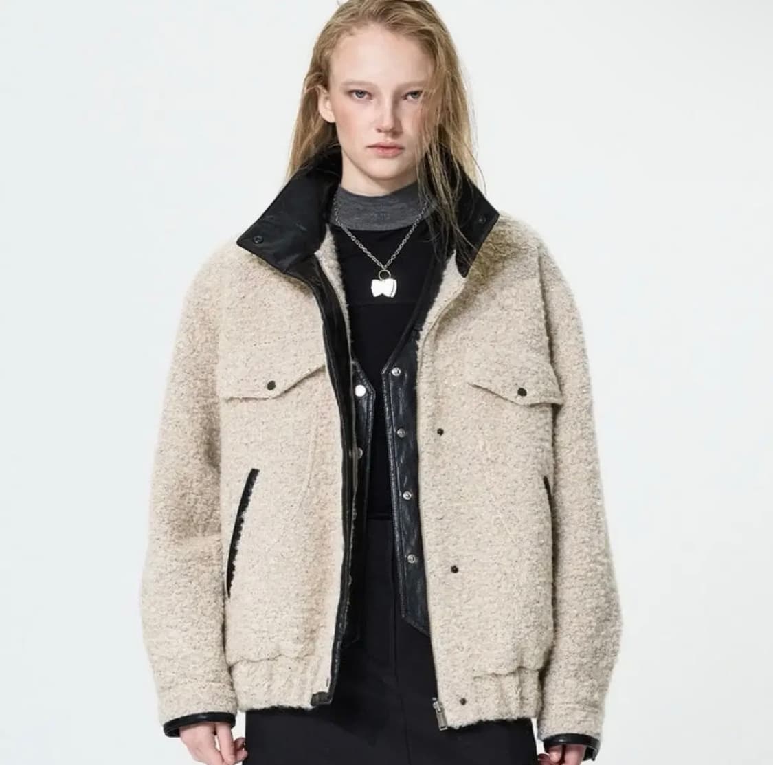 윈터 착용) 유센틱 부클 트리밍 코트 점퍼 상품이미지1