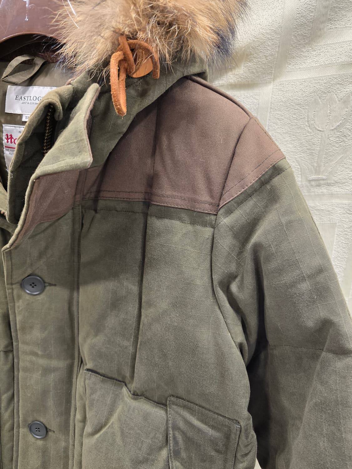 이스트로그 해리스트위드 퍼 후드 패딩 왁싱자켓 S 상품이미지3