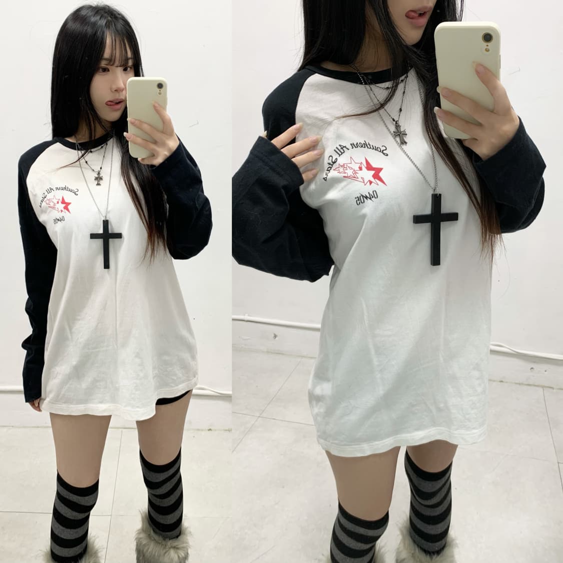 [AMUSE] 어뮤즈 y2k 펑크 올스타 배색 롱슬리브 상품이미지1